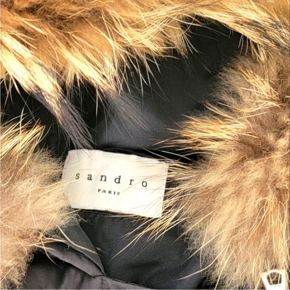 Sandro Paris fur and down puffer. size 2 (Medium) black Marcie - Picture 2 of 7